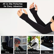 Full Arm Sleeves with Thumb Holes for Riders UV Sun Protection 4-Way Stretch Cooling Hand Cover for Men & Women Biking Hiking Cycling Running Protective Bike Riding Gear (Black)