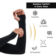 Full Arm Sleeves with Thumb Holes for Riders UV Sun Protection 4-Way Stretch Cooling Hand Cover for Men & Women Biking Hiking Cycling Running Protective Bike Riding Gear (Black)