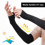 Full Arm Sleeves with Thumb Holes for Riders UV Sun Protection 4-Way Stretch Cooling Hand Cover for Men & Women Biking Hiking Cycling Running Protective Bike Riding Gear (Black)
